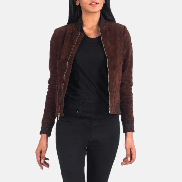 Bliss Brown Suede Bomber Jacket – Soft, Stylish & Timeless Comfort