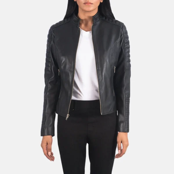 Adalyn Quilted Black Leather Biker Jacket – Elegant & Edgy Design